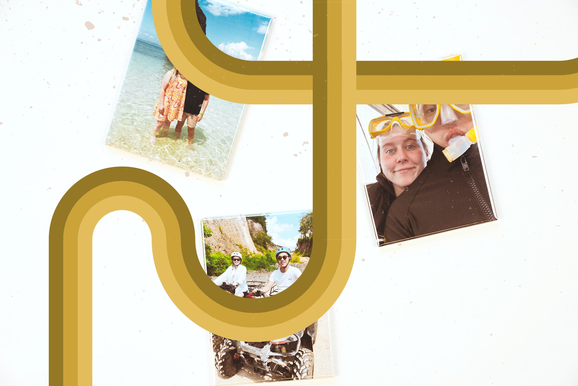 Three magnets printed with different photos of a couple.